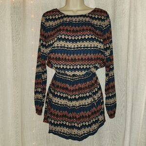 One Clothing Orange and Blue Bishop Sleeve Jumpsuit